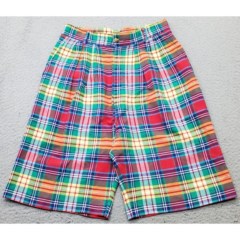 Vtg Mark Fore & Strike Bermuda Shorts Womens 12 Multi Plaid Pleated 9.5" Inseam